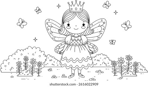 fairy princess coloring page for kids. you can print it on standard