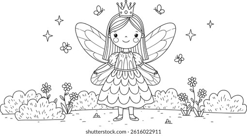 fairy princess coloring page for kids. you can print it on standard