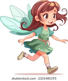 Fairy Princess in Green Dress Cartoon Character illustration