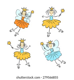 Fairy princess with a magic wand vector set