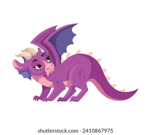 Fairy Purple Baby Dragon as Winged and Horned Legendary Creature Vector Illustration