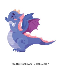 Fairy Purple Baby Dragon as Winged and Horned Legendary Creature Vector Illustration