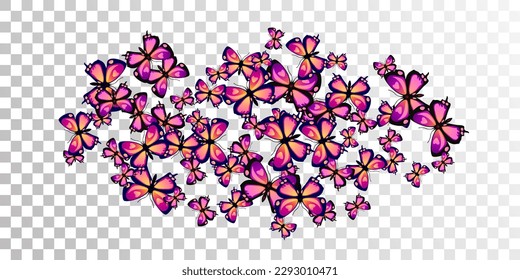 Fairy purple butterflies cartoon vector wallpaper. Spring funny insects. Decorative butterflies cartoon fantasy illustration. Delicate wings moths patten. Fragile creatures.