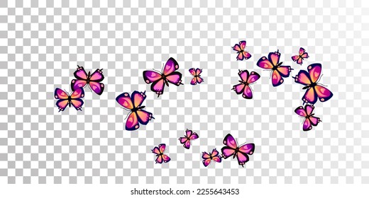 Fairy purple butterflies flying vector background. Spring ornate insects. Simple butterflies flying fantasy illustration. Tender wings moths patten. Tropical beings.