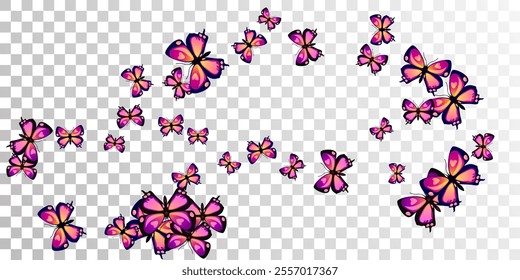 Fairy purple butterflies isolated vector wallpaper. Spring beautiful insects. Detailed butterflies isolated children background. Sensitive wings moths patten. Tropical beings.