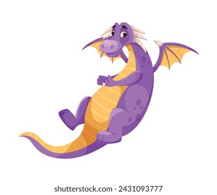 Fairy Purple Dragon as Horned Legendary Creature with Wings Vector Illustration