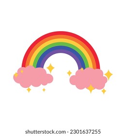 Fairy rainbow with clouds on white background. LGBT concept