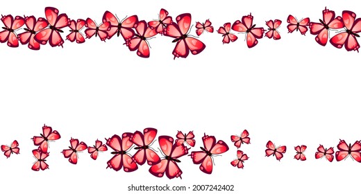 Fairy red butterflies abstract vector background. Spring beautiful insects. Simple butterflies abstract children illustration. Sensitive wings moths graphic design. Fragile creatures.