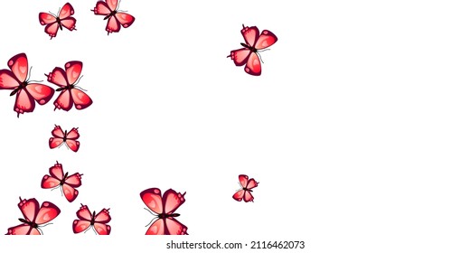 Fairy red butterflies abstract vector illustration. Spring beautiful moths. Wild butterflies abstract baby background. Tender wings insects graphic design. Nature beings.