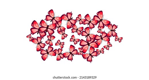 Papel tapiz vectorial abstracto de mariposas rojas de hadas. Las lindas polillas de verano. Fantásticas mariposas ilustraciones abstractas de ensueño. Delicadas alas insectos diseño gráfico. Seres naturales.