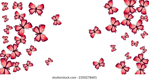 Fairy red butterflies abstract vector wallpaper. Spring ornate insects. Fancy butterflies abstract kids background. Sensitive wings moths patten. Fragile beings.