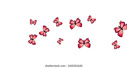 Fairy red butterflies cartoon vector background. Spring ornate insects. Simple butterflies cartoon dreamy wallpaper. Delicate wings moths patten. Garden creatures.