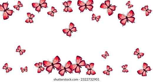 Fairy red butterflies cartoon vector illustration. Spring ornate insects. Detailed butterflies cartoon baby wallpaper. Sensitive wings moths graphic design. Garden creatures.