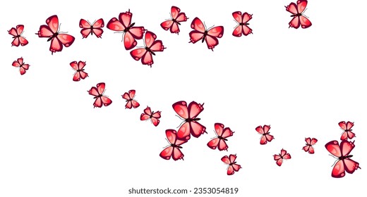 Fairy red butterflies cartoon vector illustration. Spring ornate insects. Detailed butterflies cartoon kids background. Delicate wings moths patten. Fragile creatures.