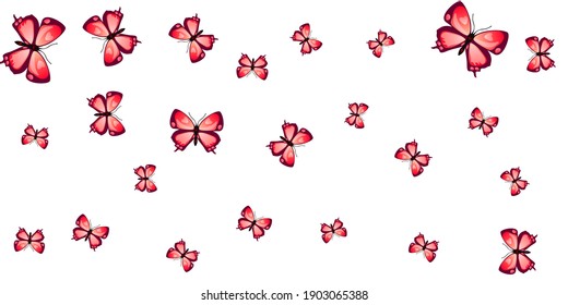 Fairy red butterflies isolated vector illustration. Spring vivid insects. Detailed butterflies isolated dreamy wallpaper. Tender wings moths patten. Garden creatures.