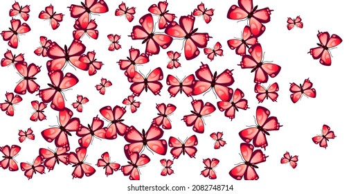 Fairy red butterflies isolated vector background. Summer vivid moths. Wild butterflies isolated baby illustration. Tender wings insects graphic design. Garden beings.