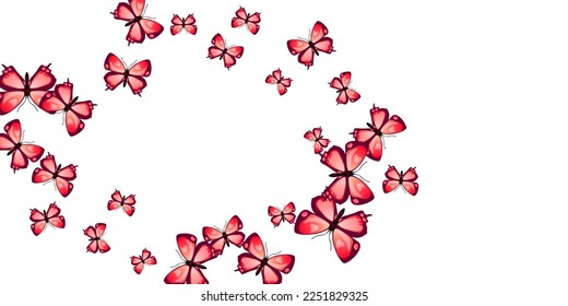 Fairy red butterflies isolated vector illustration. Summer cute moths. Detailed butterflies isolated children wallpaper. Tender wings insects patten. Nature creatures.