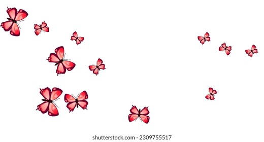 Fairy red butterflies isolated vector illustration. Summer pretty moths. Decorative butterflies isolated fantasy background. Tender wings insects patten. Fragile beings.