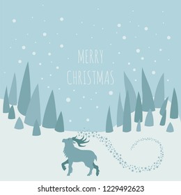 Fairy reindeer in the forest.  Elements for christmas holiday greeting card, poster design. Vector illustration