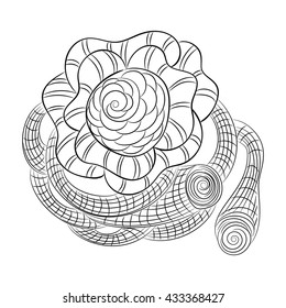 Fairy rose on the vine , vector illustration, flower on the rod, colouring floral motif, black white isolated design