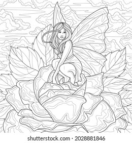 
Fairy in a rose.Coloring book antistress for children and adults. Illustration isolated on white background.Zen-tangle style.