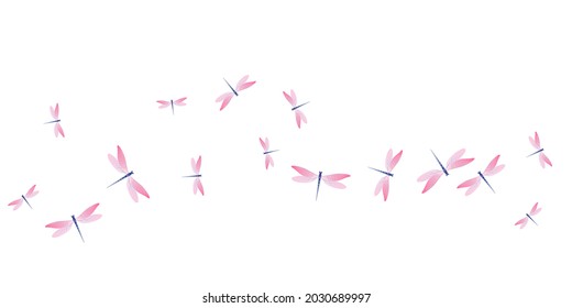 Fairy rosy pink dragonfly flat vector background. Spring pretty damselflies. Decorative dragonfly flat baby wallpaper. Tender wings insects graphic design. Fragile creatures