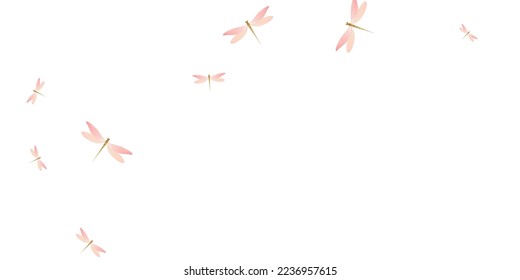 Ilustración vectorial aislada de la libélula rosada rosada de hadas. La primavera unos insectos bonitos. Papel pintado de hélice silvestre aislado de niñas. Delicado diseño gráfico de alas adobadas. Criaturas frágiles