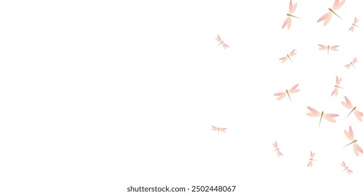Fairy rosy pink dragonfly isolated vector wallpaper. Summer beautiful damselflies. Decorative dragonfly isolated dreamy background. Sensitive wings insects graphic design. Nature creatures
