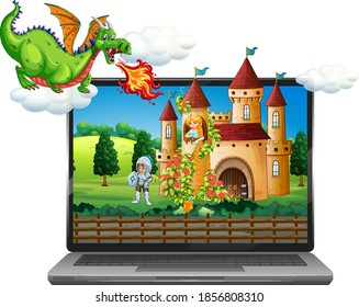 Fairy scene on laptop background illustration