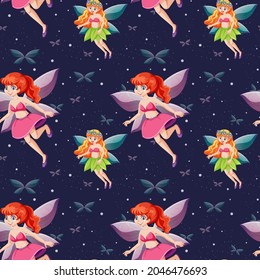 Fairy seamless pattern with fairytale theme illustration