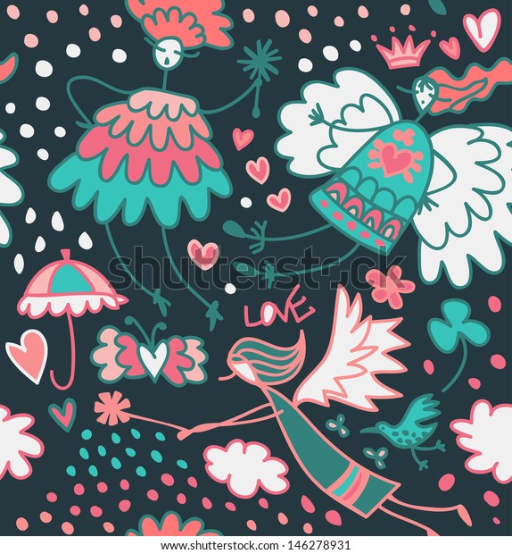Fairy Seamless Pattern Fantasy Cute Magic Stock Vector (Royalty Free ...