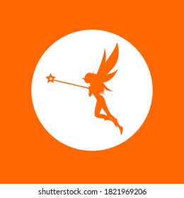 Fairy sign icon. In white circle on a orange background.