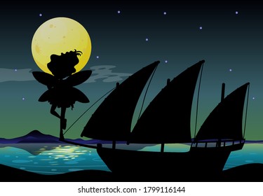 Fairy silhouette in nature background illustration