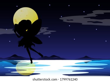 Fairy silhouette in nature background illustration