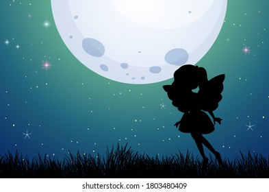 Fairy silhouette in nature background illustration