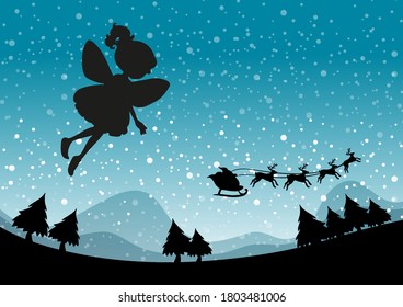 Fairy silhouette in nature background illustration