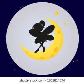 Fairy silhouette on the moon background illustration