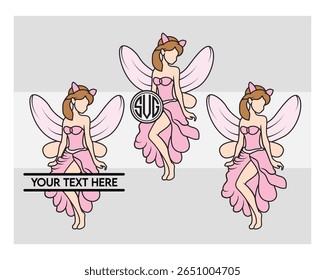 Fairy Silhouette, Fairy outline, Fairy Queen, Vector, Silhouette, Eps, Fairy Monogram, Split Monogram, Circle Monogram,