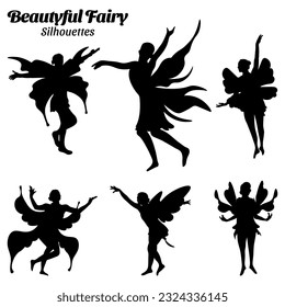 Fairy silhouette vector illustration set.