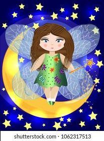 Fairy sitting on a moon