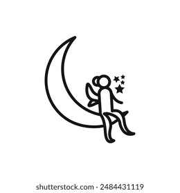 fairy sitting on moon icon logo sign vector outline