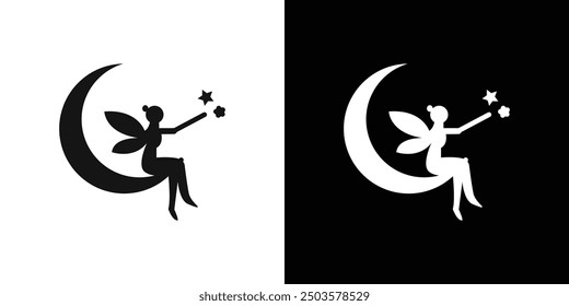 fairy sitting on moon icon line art vector