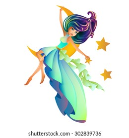 Fairy sitting on the moon isolated