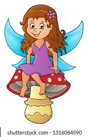 Fairy sitting on mushroom theme 1 - eps10 vector illustration.