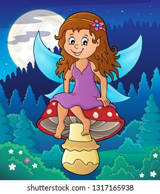 Fairy sitting on mushroom theme 3 - eps10 vector illustration.