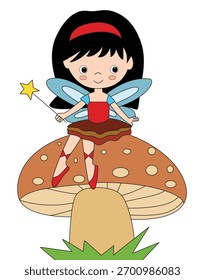 Fairy sitting on mushroom vector illustration