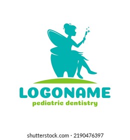 Fairy sitting on teeth, Pediatric dentistry logo template, dental logo