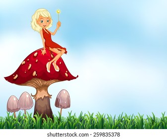 Fairy sitting on top of mushroom