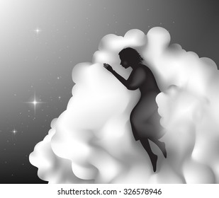 fairy sleeping on the cloud, heavens dreamer, good night, dream on heavens, shadows, vector