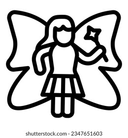 Fairy sorceress with butterfly wings line icon, fairytale concept, Silhouette of sorceress sign on white background, beautiful girl wings. icon outline style. Vector graphics.